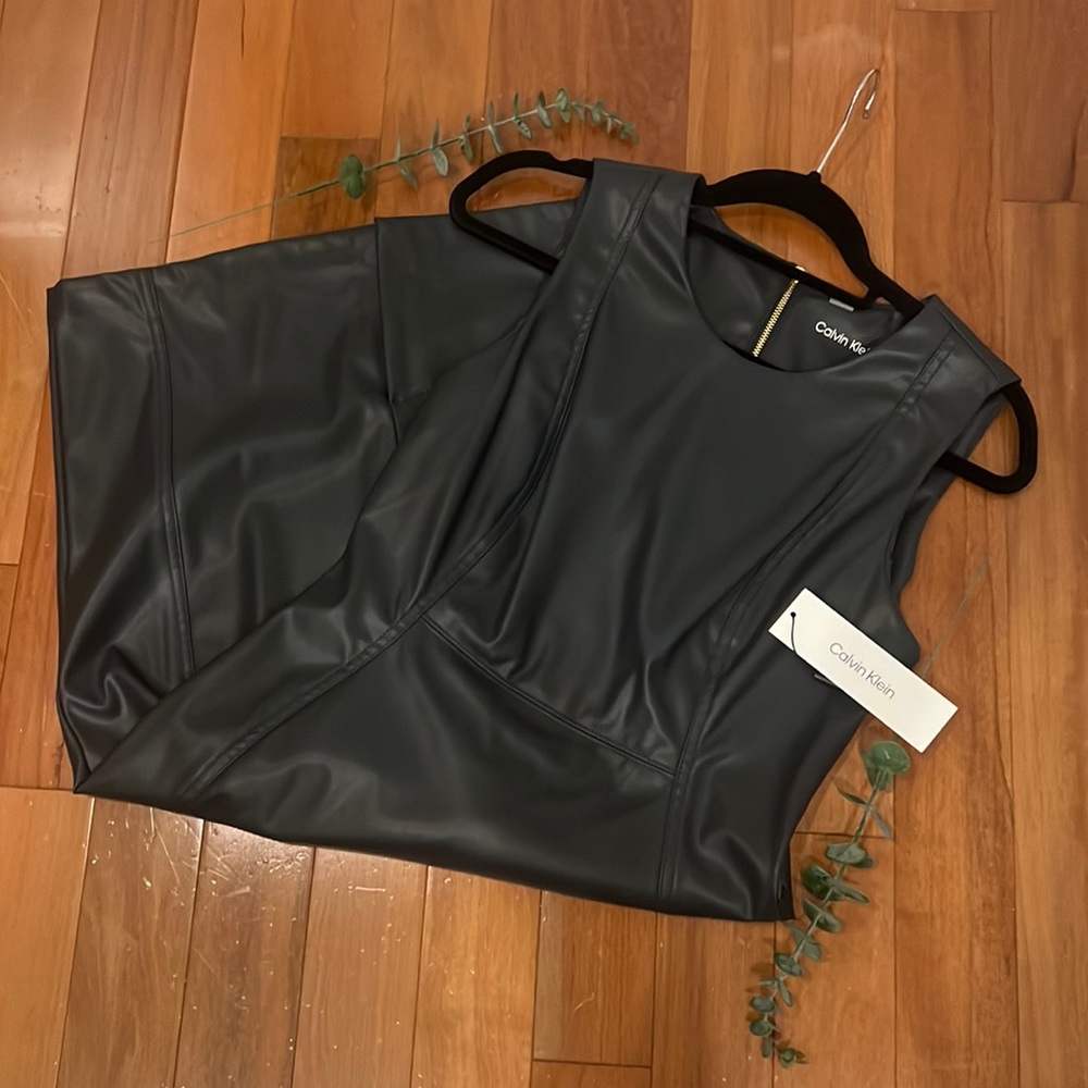 NWT! Calvin Klein Black Leather Work Dress SIZE 8!